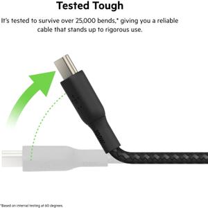Belkin - BOOST↑CHARGE Braided USB-C 2.0, Fast Charging Cable 100W for iPhone, iPad, MacBook, Samsung, Nintendo Switch 2 & More - Black