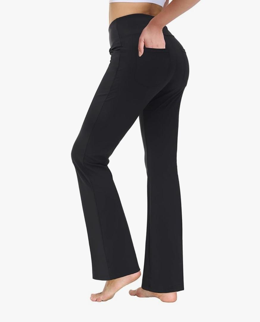 nuveti 29" High Waist Workout Bootleg Yoga Pants Tummy Control 2 Pocket Workout Yoga Pants Flare Leggings, XS