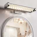 JACKYLED Bathroom Light Fixtures, Chrome Crystal Glass Vanity Lighting Fixtures Over Mirror, 2 Swivel Bars 360 Adjustable White Lights, 24W LED 3 Light Colors