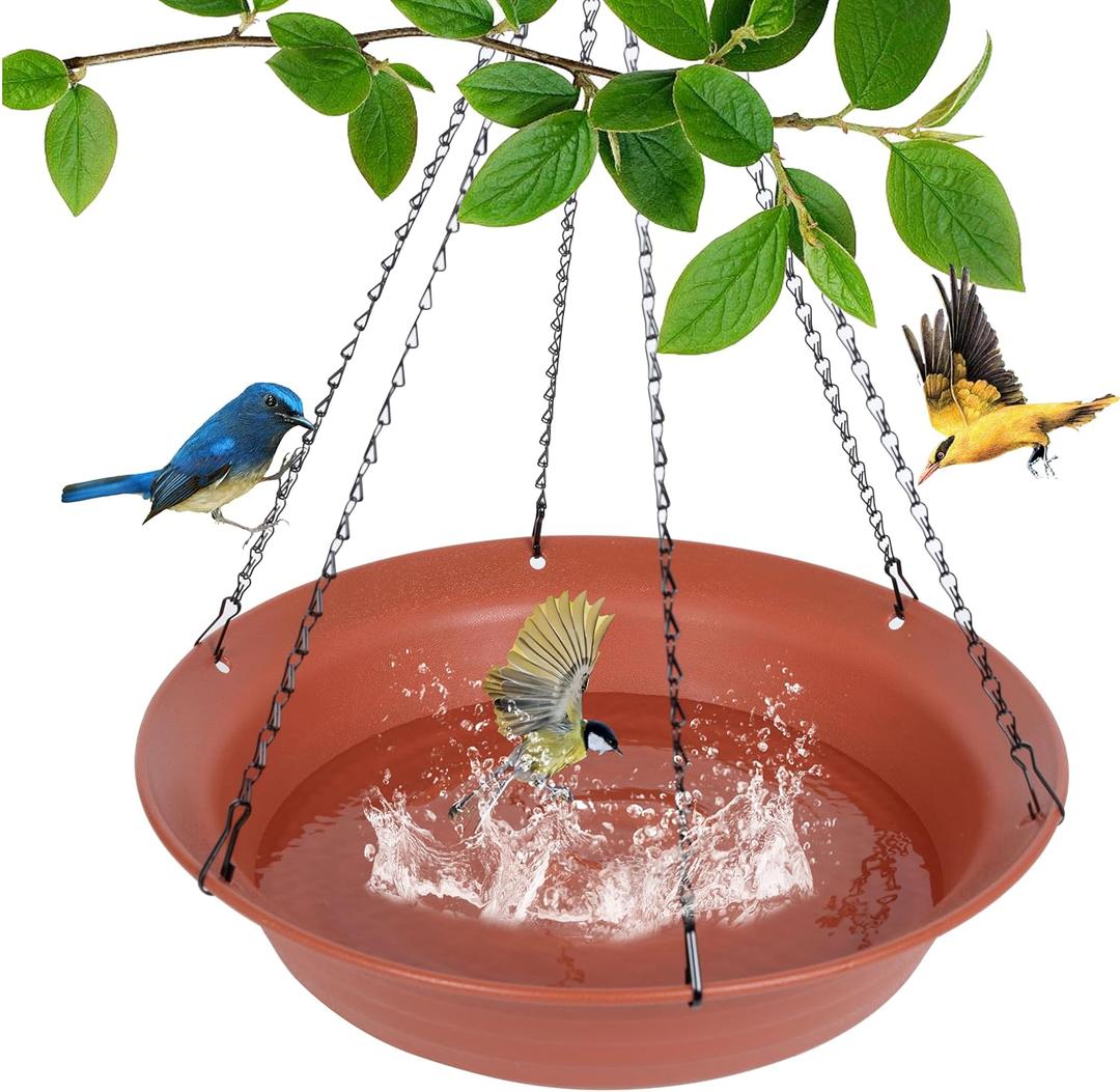 Hanging Bird Bath, Hanging Bird Water Feeder for Outdoors, Feeder Bowl, 1 Pack Birdbath Tray Accessories for Outside, Plastic Birdbaths Tray for Garden Patio Decoration (20", Terra Cotta)
