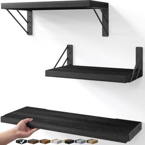 BAYKA Wall Shelves for Bedroom Decor, Floating Wall Shelves for Living Room Kitchen Storage, Wall Mounted Rustic Wood Floating Shelves for Kids Books, Corner Shelves for Bathroom, Office(Set of 3) (Black Board & Black Brackets)