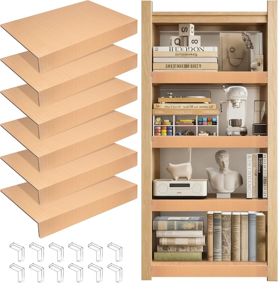 Wire Rack Covers for Shelves, 6 Pack 36 x 12in Wires Shelf Ccover for Pantry Waterproof PVC Wood-Look Shelves Cover for Cabinet Kitchen Bathroom Shelving Decoration