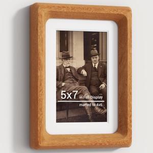 Heimlove 5x7 Picture Frames Natural Teak,Original Wood Hand Make Crafted Photo Frame with Mat to 4x6 Graduation Picture Display, Family Picture,Wedding Picture Tabletop & Wall Decoration