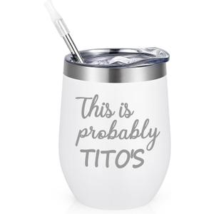 Qtencas Titos Stainless Steel Insulated Wine Tumbler, Funny Christmas Birthday Gift for Women, Coworkers Vodka Lovers, Gag Gift (12oz, White)