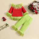 Twopumpkin Furry Costume Baby Christmas Outfit Toddler Girl Boy The Baby Who Stole Onesie Top+Pants Skirt Dress Suits (Furry santa costume,3-4 Years)