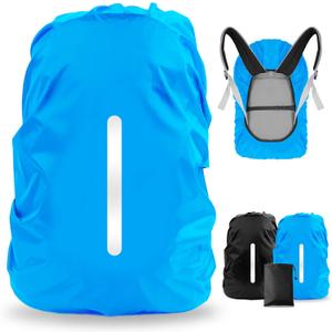 LAMA 2 Pack Waterproof Rain Cover for Backpack, Reflective Rucksack Rain Cover for Anti-Dust/Anti-Theft/Bicycling/Hiking/Camping, M Size (for 30L-40L Backpack), 1 Pcs Black + 1 Pcs Blue