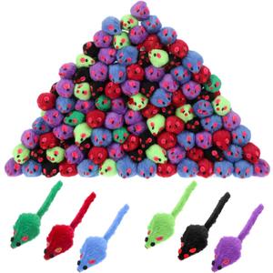 120 Pcs Assorted Fur Mice Cat Toys with Rattle Sound, Interactive Rattle Mouse Cat Toy for Indoor Play, Stimulating Hunting Instincts for Kittens and Cats - Color Varies