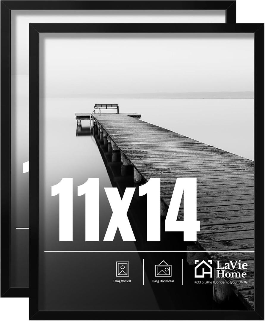 LaVie Home 11x14 Picture Frame 2 pack, Display Pictures 11 x 14 Poster Frame, 11x14 Black Photo Frame with HD Plexiglass, Display Frame for Vertical or Horizontal, Classic Collection