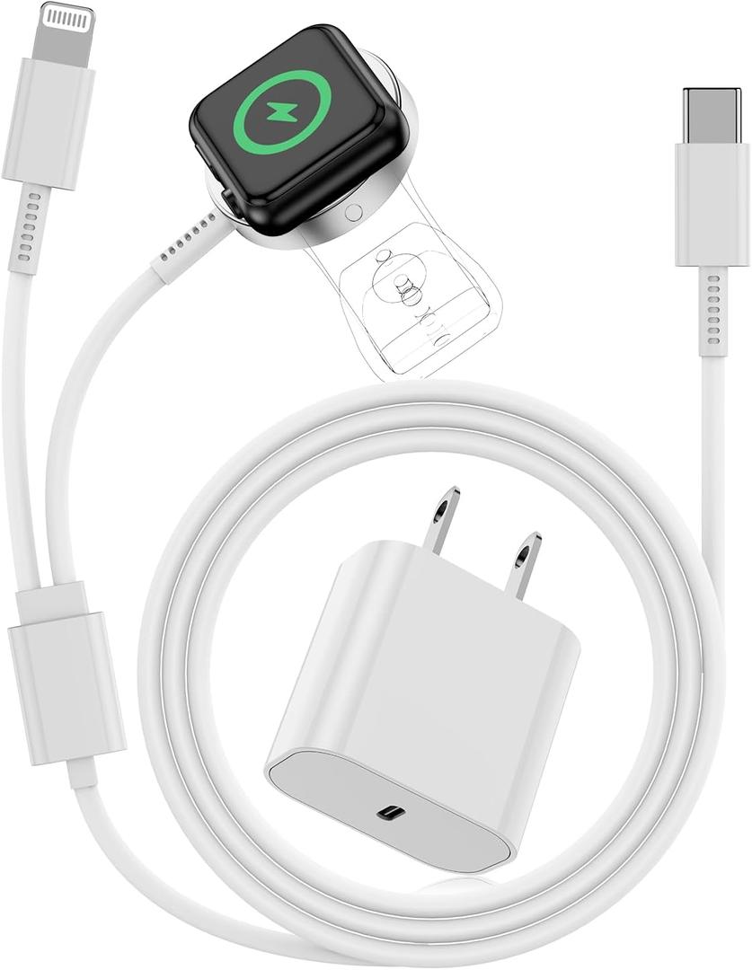 for 2 in 1 USB C Apple Watch Charger Magnetic iWatch Fast Charging Cable Cord 6ft and Type C Wall Plug Block for iPhone Apple Watch Series Ultra/9/8/7/6/SE/5/4/3/2/1/iPhone 14/13/12/11 (White)