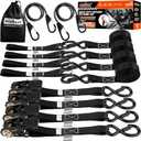HORUSDY Ratchet Straps Heavy Duty, Tie Down Straps Ratchet Set, 2200 LB Break Strength, Safety Lock S Hooks, Best for Moving, Securing Cargo, Kayaks, Mountain (4 PackBlack) (Black-New Model)
