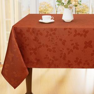 Thanksgiving Tablecloth Rectangle 52x70 Inch, Waterproof Fall Leaves Jacquard Table Cloth, Damask Fabric Table Covers for Harvest Parties, and Fall Decor, Rust/Burnt Orange