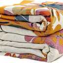 LUTBM Boho Throw Blanket 100% Cotton Soft Bed Throw Twin Lightweight Blanket Floral Bird and Butterfly Room Decor Breathable Bed Blankets,60"x80" All Season Reversible Blankets for Sofa Couch Chair