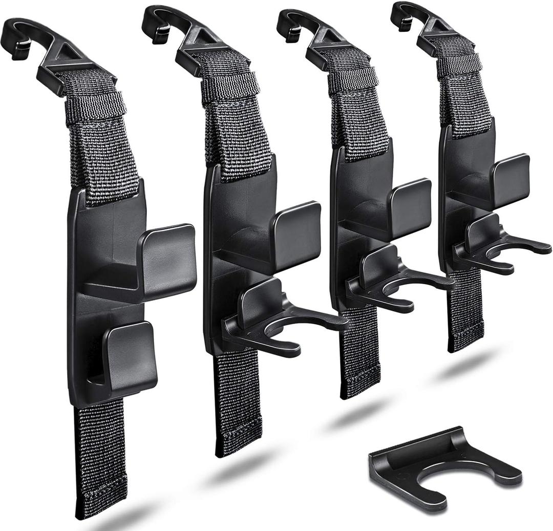 Matteblack Magic Hanger Headrest Holder Organizer, Behind Over The Seat Car Hooks-Hang Purse Grocery Bags-4Pack (Frosted Black)