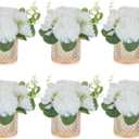 NUPTIO Small Fake Flower in Vase: 6 Pcs Silk Artificial Flowers with Champagne Pink Glass Vase for Living Room Bathroom Office - Faux Rose Mums Floral Arrangement Wedding Dining Table Centerpiece