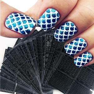 Nail Stencils for Nail Art Reusable,Nail Vinyl Stencils Sticker 144 Pieces 72 Designs,Hollow DIY Manicure Decoration Decals French Tip Nail Guides Supplies 24 Sheets.