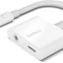 Belkin RockStar Lightning Audio Cable and Charger for iPhone 14, 13, 12, 11, 10 - White