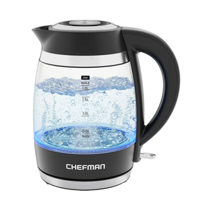 Chefman Electric Kettle, 1.8L 1500W, Hot Water Boiler, Removable Lid for Easy Cleaning, Auto Shut Off, Boil-Dry Protection, Stainless Steel Filter, BPA Free, Borosilicate Glass Electric Tea Kettle