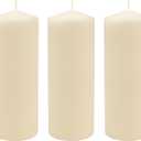 Stonebriar 3 Pack Tall 3 x 8 Inch 80 Hour Long Burning Unscented Ivory Wax Pillar Candles