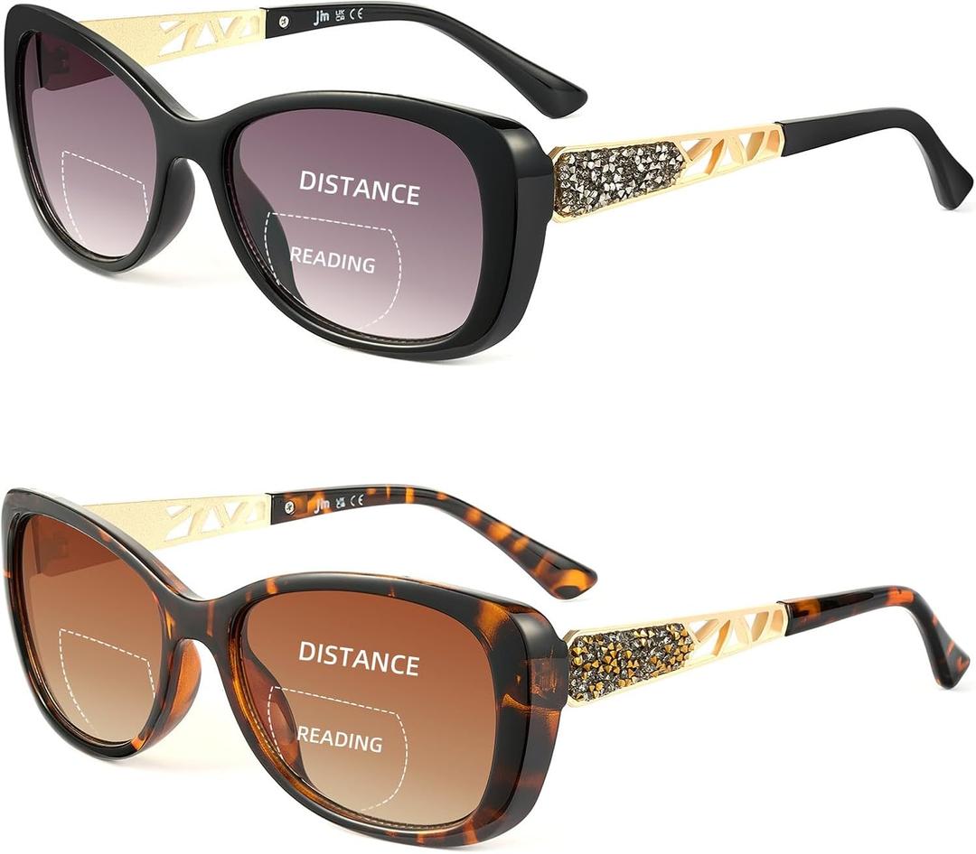 JM Bifocal Reading Sunglasses for Women Fashion Square Gradient Sun Readers Outdoor Reading Glasses UV400 Protection (+3.5)