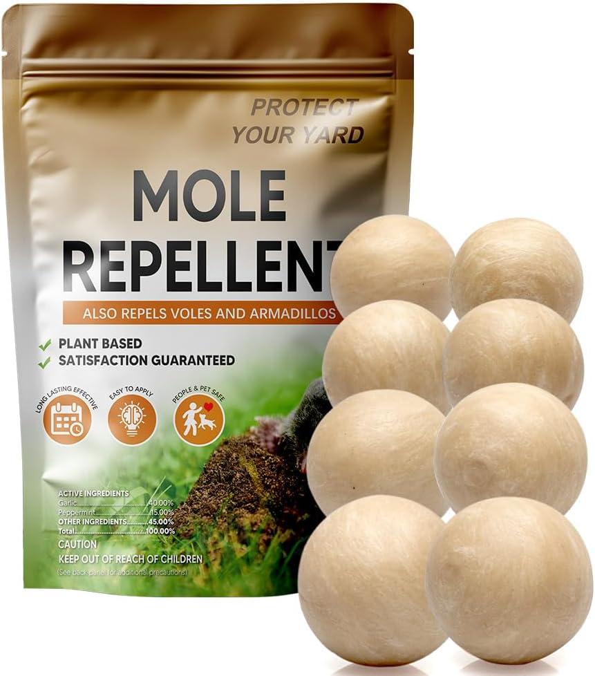 Mole Repellent Outdoor,Vole Repellent,Groundhog Repellent Outdoor,Mole Control,Mole Deterrent for Yard,Safe for Family, Pets & Plants,Lasts up to 60 Days - 8P