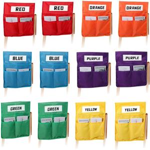 12 Pcs Chair Pockets for Classrooms 16"x19" Large Chair Pockets with Name Tag Oxford Cloth Colorful Chair Storage Bag with 3 Pockets Chair Sacks for Classroom for Keeping Student Book Desk