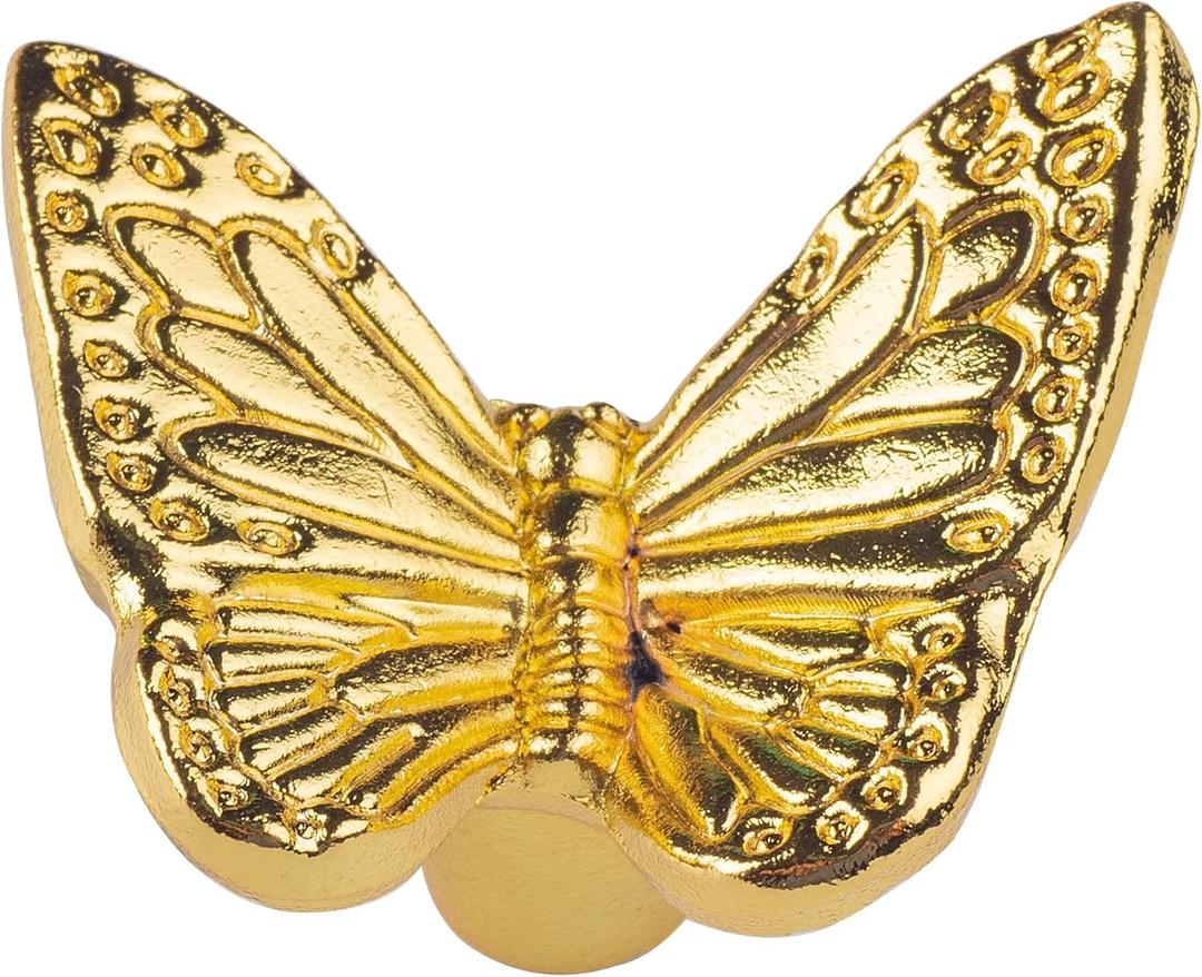 8 Pack Butterfly Shape Drawer Pulls - Stylish Kitchen Cabinet & Kid's Room Dresser Drawer Knobs - Modern Gold Dresser Knobs & Door/Window Pull Handles (Gold Butterfly)