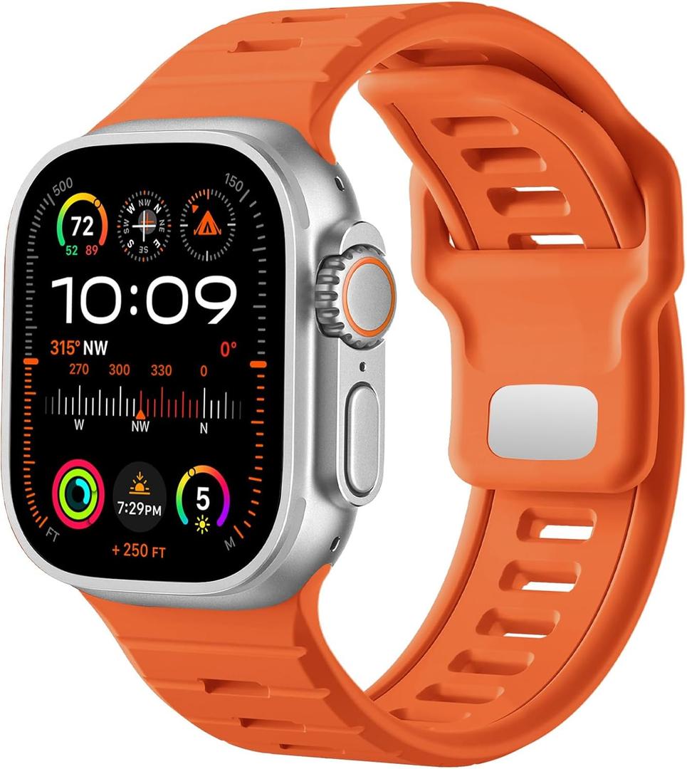 Odbeai Sport Band Compatible with Apple Watch Ultra 2 3/Ultra Band,  Compatible with Apple Watch  Bands,  Size: 49mm/46mm/45mm/44mm/(42mm-Series 3 2 1), Waterproof Silicone Strap for iWatch Bands All Series SE 11 10 9-1 (Orange)