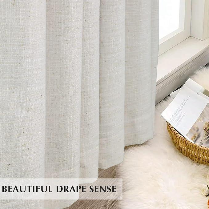 100% Blackout Curtains 88 inches Long, Pinch Pleated Linen Blackout Curtains Thermal Insulated Room Darkening Window Curtains & Drapes for Bedroom Living Room W50 x L88 Beige White, 2 Panel