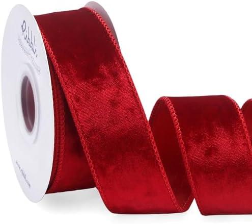 Ribbli Red Velvet Wired Ribbon 1.5 Inch Metallic Red Crushed Velvet Christmas Ribbon for Gift Wrapping Christmas Tree Decoration Crafts Wreaths Supplies-Continuous 10 Yards