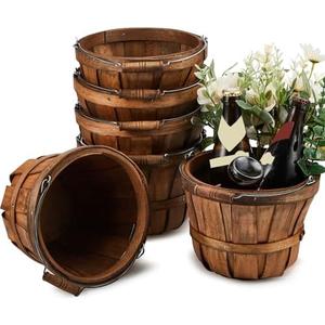 6 Pcs Round Wooden Apple Baskets Small Bushel with Handles for Gifts Empty Harvest Basket fruit Buckets for Garden Picking Strawberry Fruits Flowers Crafts Easter Home Wedding Party Decor