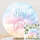 OERJU 7.5x7.5ft Gender Reveal Round Backdrop Boy or Girl Blue Pink Clouds Photography Background Circle Backdrop Cover Newborn Baby Shower Reveal Gender Party Decoration Photo Booth Props