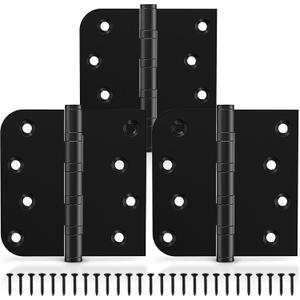 KOLET Ball Bearing Door Hinges, 4 x 4 Inches Door Hinges, Square and 5/8'' Radius Corner, Heavy Duty Stainless Steel Hinges, Smooth and Quiet, Non Removable Pin, Matte Black, 3 Pack