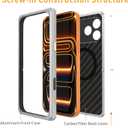 Luxury Carbon Fiber Aluminum Case for iPhone 17 Pro Max, Magnetic Heavy Duty Rugged Military Protective Phone Cover with Lens Protector Stand, Compatible with Magsafe, Titanium