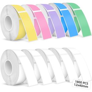 D30 Label Tape 1800 PCS D30 Labels Compatible with Phomemo Portable Thermal Printer, 12x40 mm, 10 Rolls, Colorful