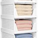 4 Pack Folding Closet Organizers Storage Box, Stackable Storage Bins, Plastic Drawer Basket Closet Storage for Wardrobe Cupboard Kitchen Bathroom Office White-4L