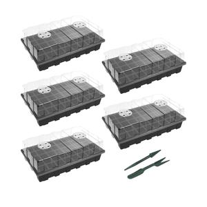 Gardzen 5-Set Seed Starter Tray Kits, Durable Plant Germination Trays with Humidity Vented Domes and Bases, Ideal for Seed Starting, Indoor Gardening, and Greenhouse (Total 200 Cells)