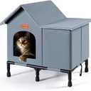Insulated Cat Shelter Weatherproof Outdoor Cat House with Self-Warming Insulation Raised Bottom and Waterproof Roof for All-Season Protection (Grey, Large)