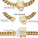 Gold Dog Chain Collar 10mm Wide Cuban Link Puppy Collar 316L Stainless Steel with CZ Diamond Lock Bling Collar for Large Dogs(10mm Gold,20inch)