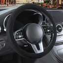 Black Suede Steering Wheel Cover, Breathable Non-Slip Sweat-Proof Wear-Resistant No Pilling, Warm in Winter and Cool in Summer, Universal 15 inch (Standard[14.5''-15''], Round-Black)