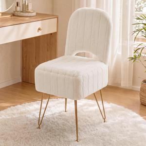 Garvee Vanity Stool Chair with Backrest & Storage, Faux Fur, White, Small Hidden Storage Compartment, 280 Lbs Capacity, Soft Square Ottoman, Modern Style for Bedroom or Living Room, 15"D x 13.4"W x 30"H