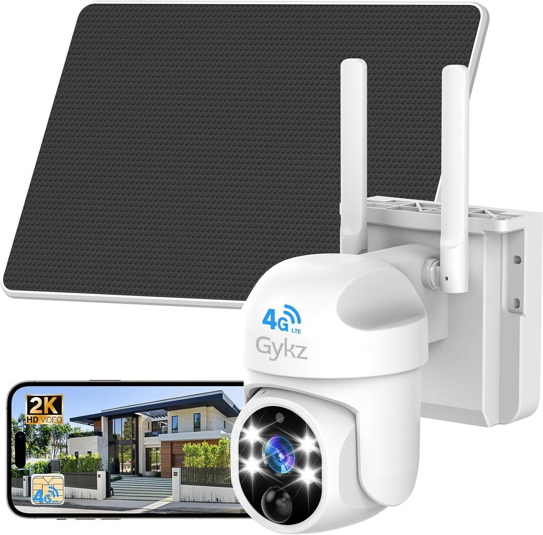 4G LTE Cellular Security Camera Includes SIM Card, Solar Powered 4G Security Camera No WiFi Needed, 2K HD 360 Live View, Color Night Vision, PIR Motion&Siren Alert, 2-Way Audio, Playback View