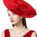 Dressfan Church Fascinator Derby Hats for Women,20s 50s Linen Vintage Derby Hat for Church/Wedding/Cocktail/Tea Party (Red)