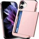 TOPAUX for iPhone 17 Wallet Case Slim Credit Card Holder Slot Slide Cover Back Pocket Compartment Dual Layer Shock Absorption Rugged Bumper Anti-Scratch Protective Hard Shell for iPhone 17 Rose Gold