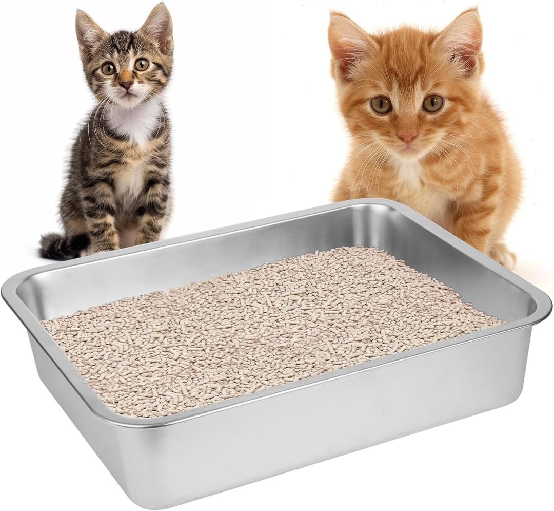 Stainless Steel Cat Litter Box for Big Cats, Large Metal Cat -Easy to Clean, Small Stainless Steel Litter Box, (17.5" L x 13.6" W x 4.1" H).