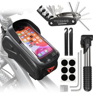 Bike Repair Kit, Bicycle Repair Bag With Tire Pump, Bike Tool Kit for Camping Travel, 16-in-1 Bike Multitool, Bicycle Tire Repair Kit, 4mm and 5mm Allen Wrenches, Used for Mountain Bike and Road Bike
