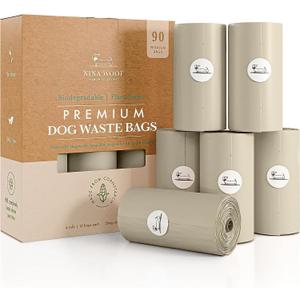 NINA WOOF Dog Poop Bags Rolls - 90 Compostable & Biodegradable for Puppy Walks, Travel, Thick Refill Housebreaking dog poo bags Premium Cornstarch Pet Poo Bags Dogs (Gray)