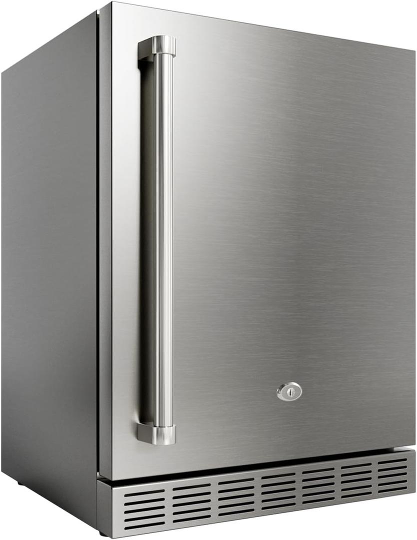 24 Inch Outdoor Refrigerator, Built-in Stainless Steel Beverage Beer Cooler Under Counter Fridge, Indoor/Outdoor Refrigerator with 3 Shelves for Patio Kitchen and Commercial Use