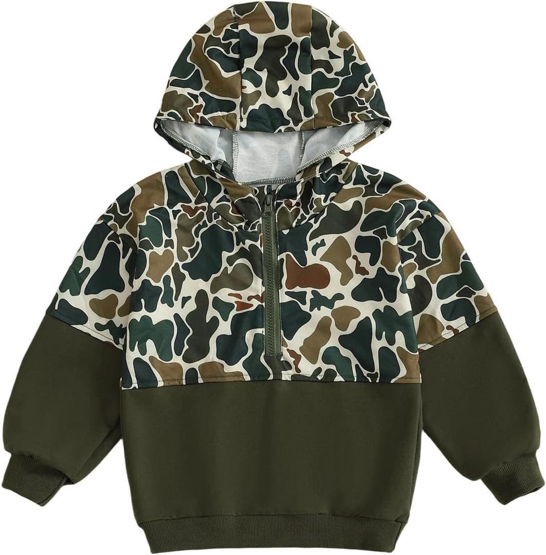 Toddler Baby Boy Girl Camo Hoodie Half Zip Pullover Sweatshirt Kids Long Sleeve Fall Shirts for Fishing Hiking (3-4T, A-green 3)