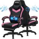 HOFFREE Gaming Chair Computer Chair Fabric with Speakers Massage Game Chair with Footrest Bluetooth Ergonomic High Back Gamer Chairs with Lumbar Reclining Gaming Chairs for Adults Pink and Black
