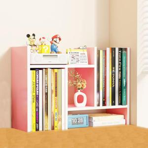 Desktop Shelf Organizer, Adjustable Wood Office Storage Rack, Counter Display Small Bookshelf for Home/Office/School(Pink)